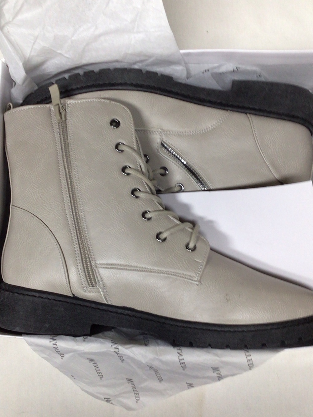 Wanted Light Gray Lace-Up Chukka Boots with Side Zipper